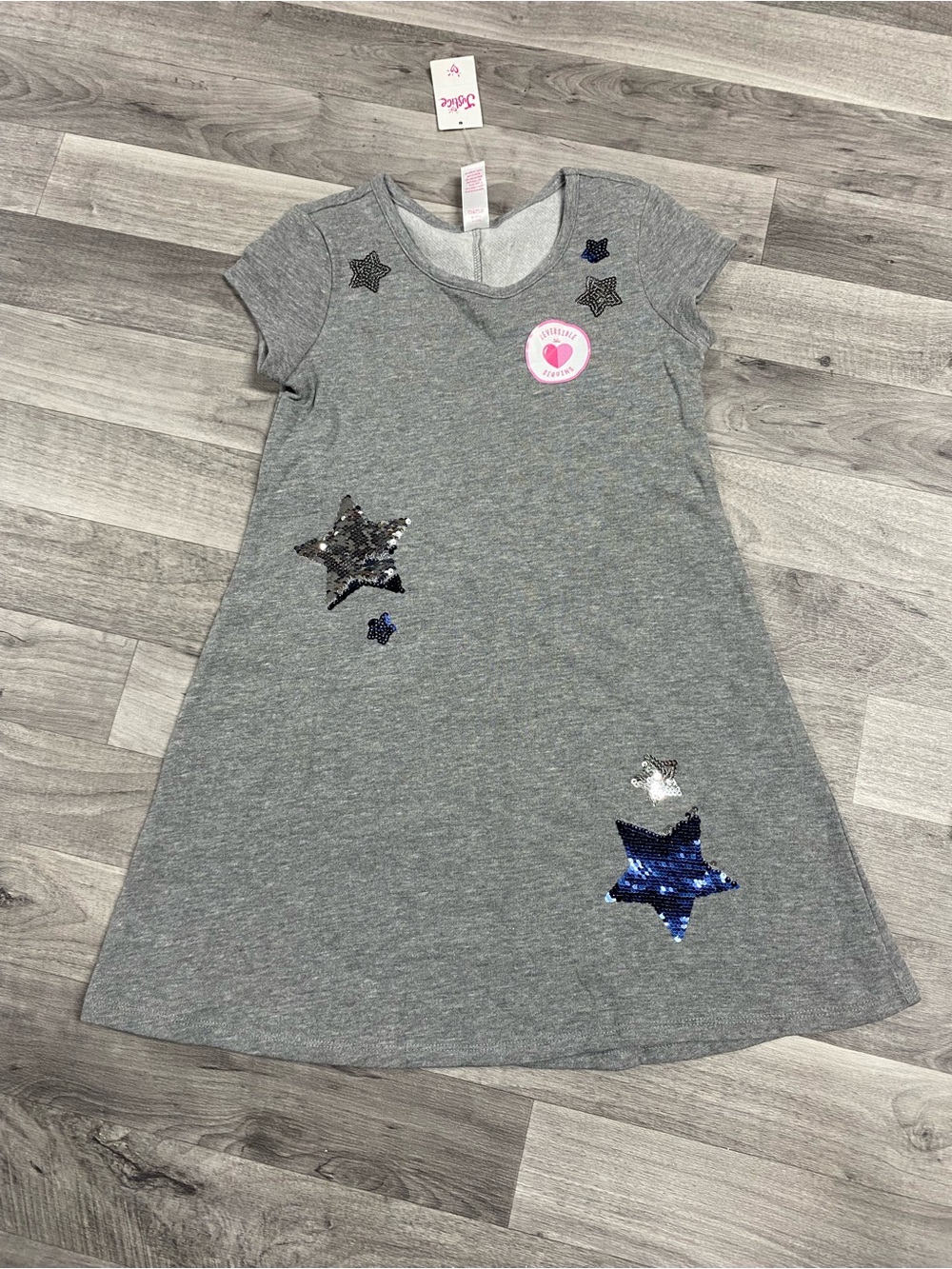 Justice Grey Knit Dress with Reversible Sequin Stars